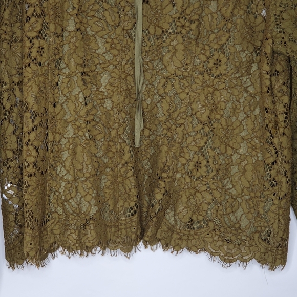 J. Crew Lace Top with Cami Size 18 Fringe Trim Long Sleeve Green Blouse Moody - Picture 6 of 15